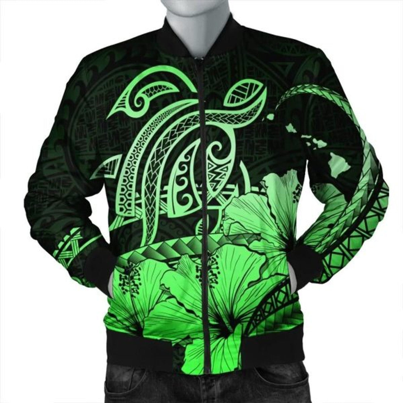 FUNSTUFFPRINT Hawaii Turtle Map Polynesian Bomber Jacketafety Green - AH - JR Bomber Jacket