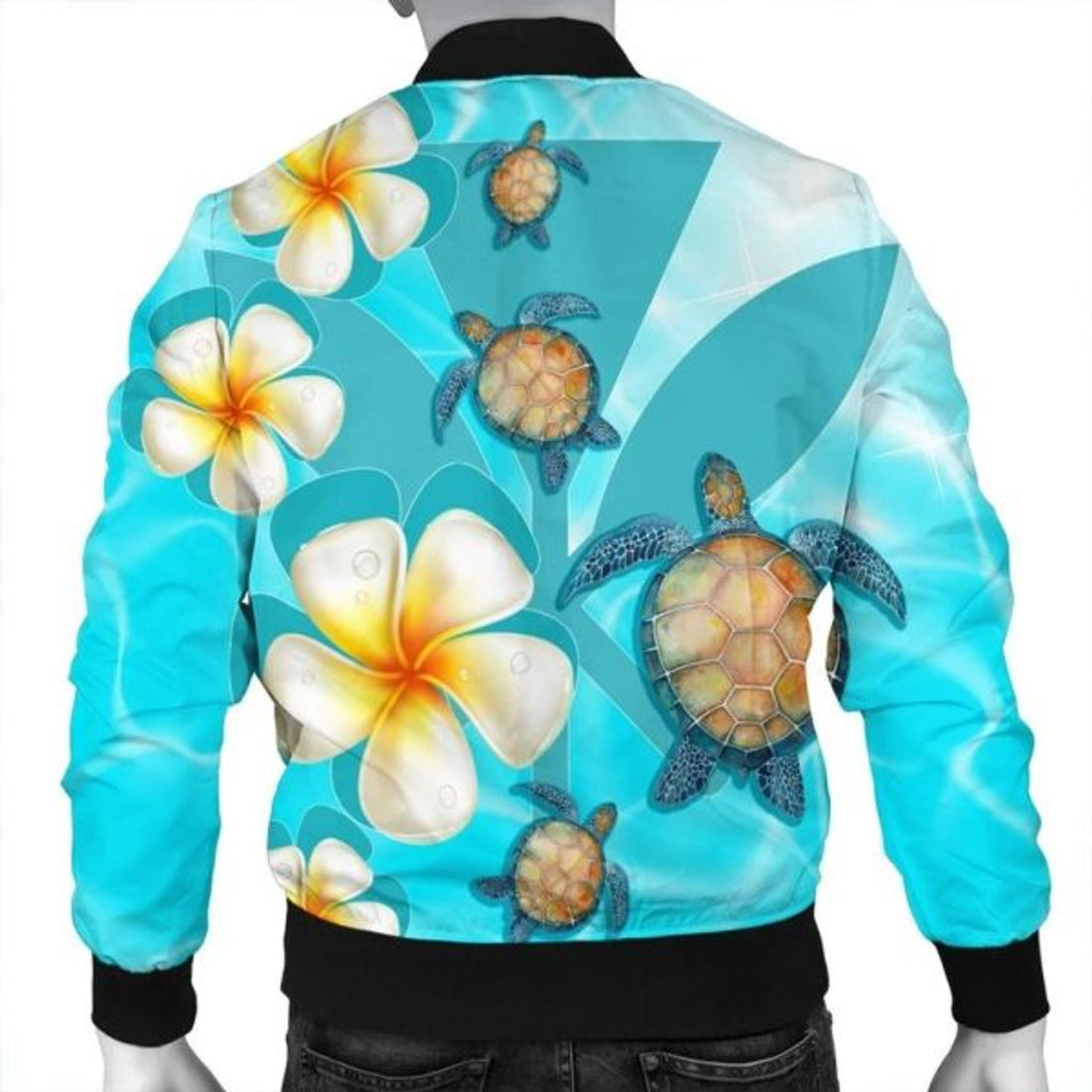 FUNSTUFFPRINT Hawaii Turtle Plumeria Kanaka Ocean Bomber Jacket - AH - R Bomber Jacket