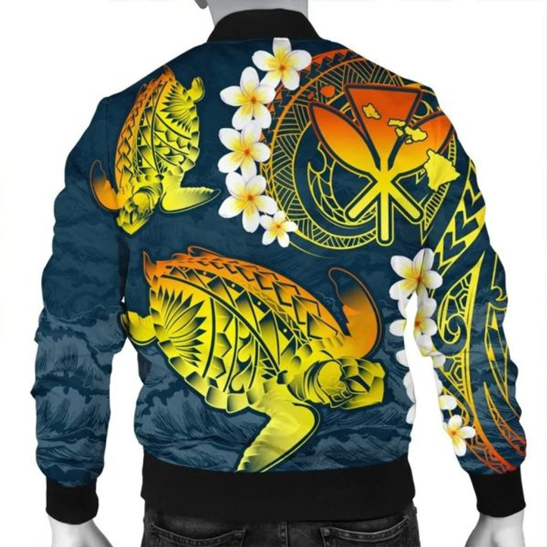 FUNSTUFFPRINT Hawaii Turtle Plumerian Polynesian Bomber Jacket - Sease Style - ver 2 - AH - R Bomber Jacket