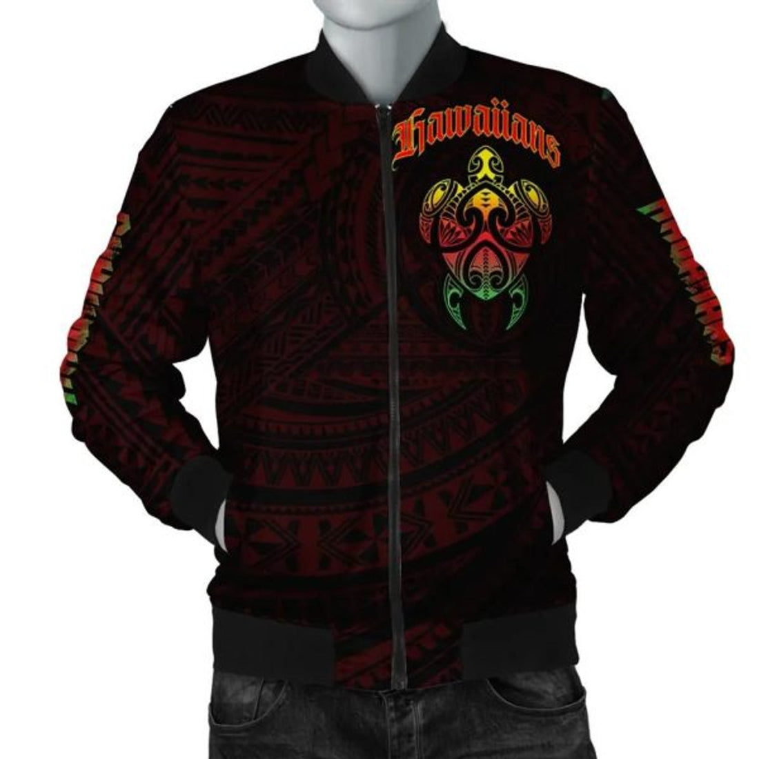 FUNSTUFFPRINT Hawaii Turtle Polynesian Bomber Jacket - Cool - AH JW Bomber Jacket