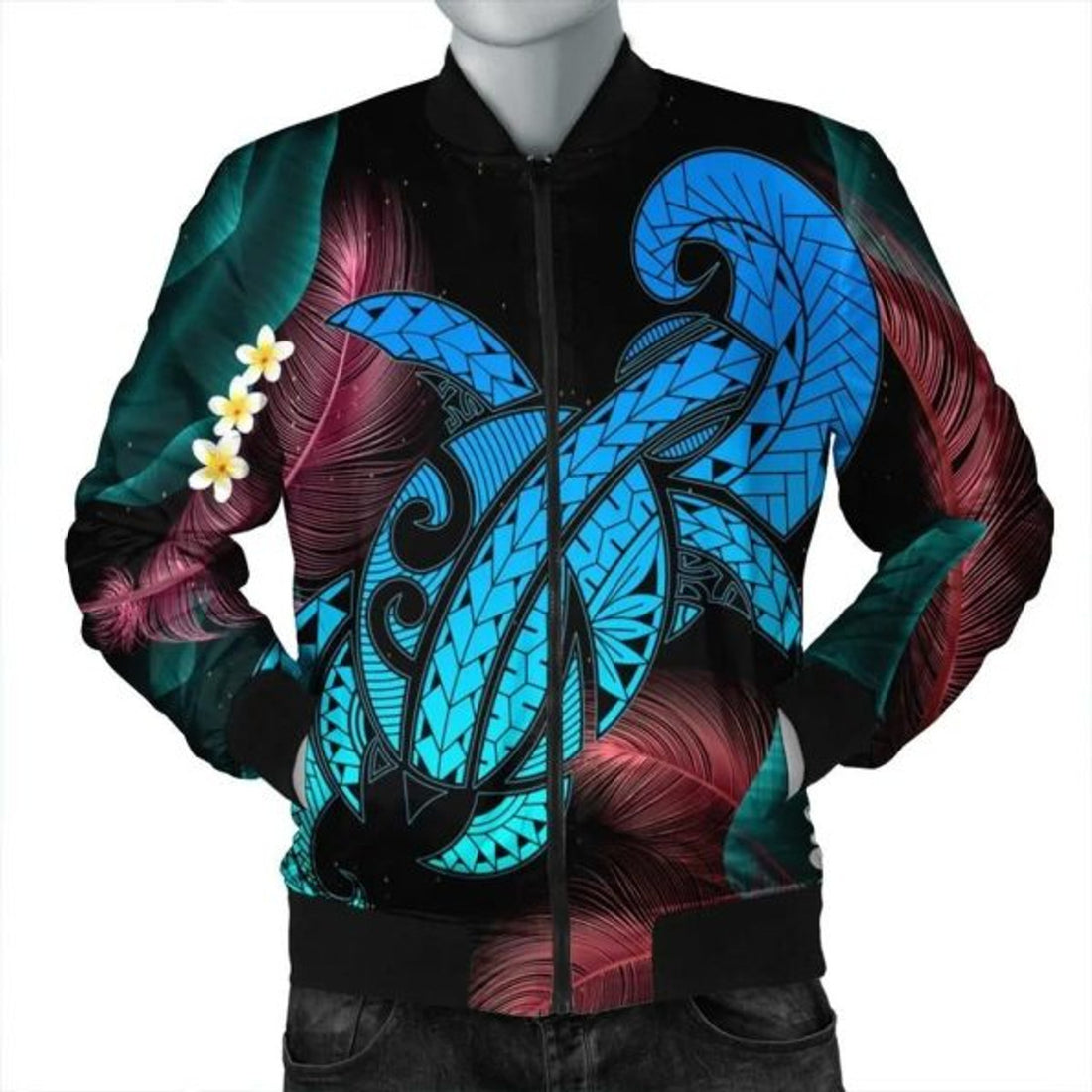 FUNSTUFFPRINT Hawaii Turtle Polynesian Tropical Bomber Jacket - Ghia Style - AH - R Bomber Jacket