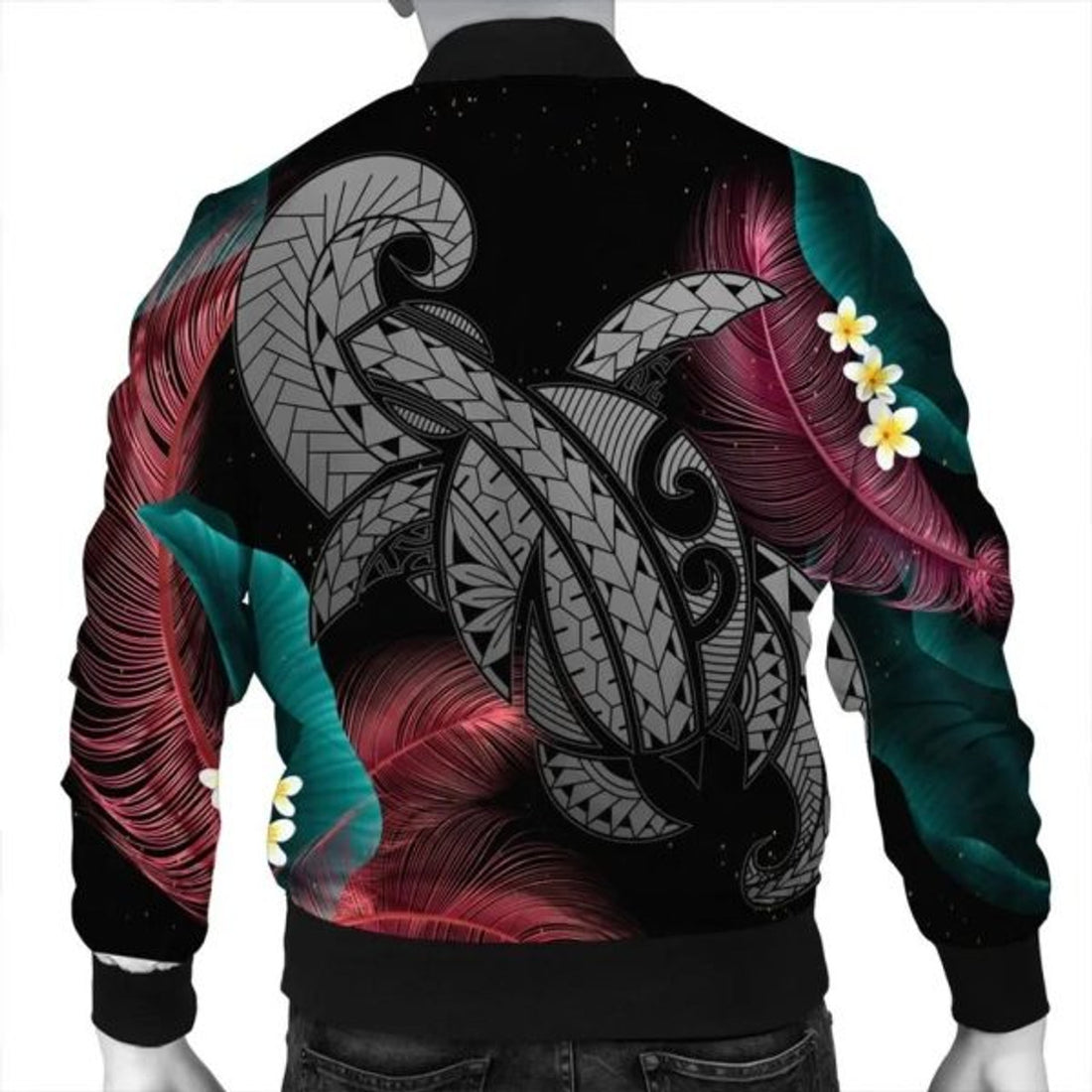 FUNSTUFFPRINT Hawaii Turtle Polynesian Tropical Bomber Jacket