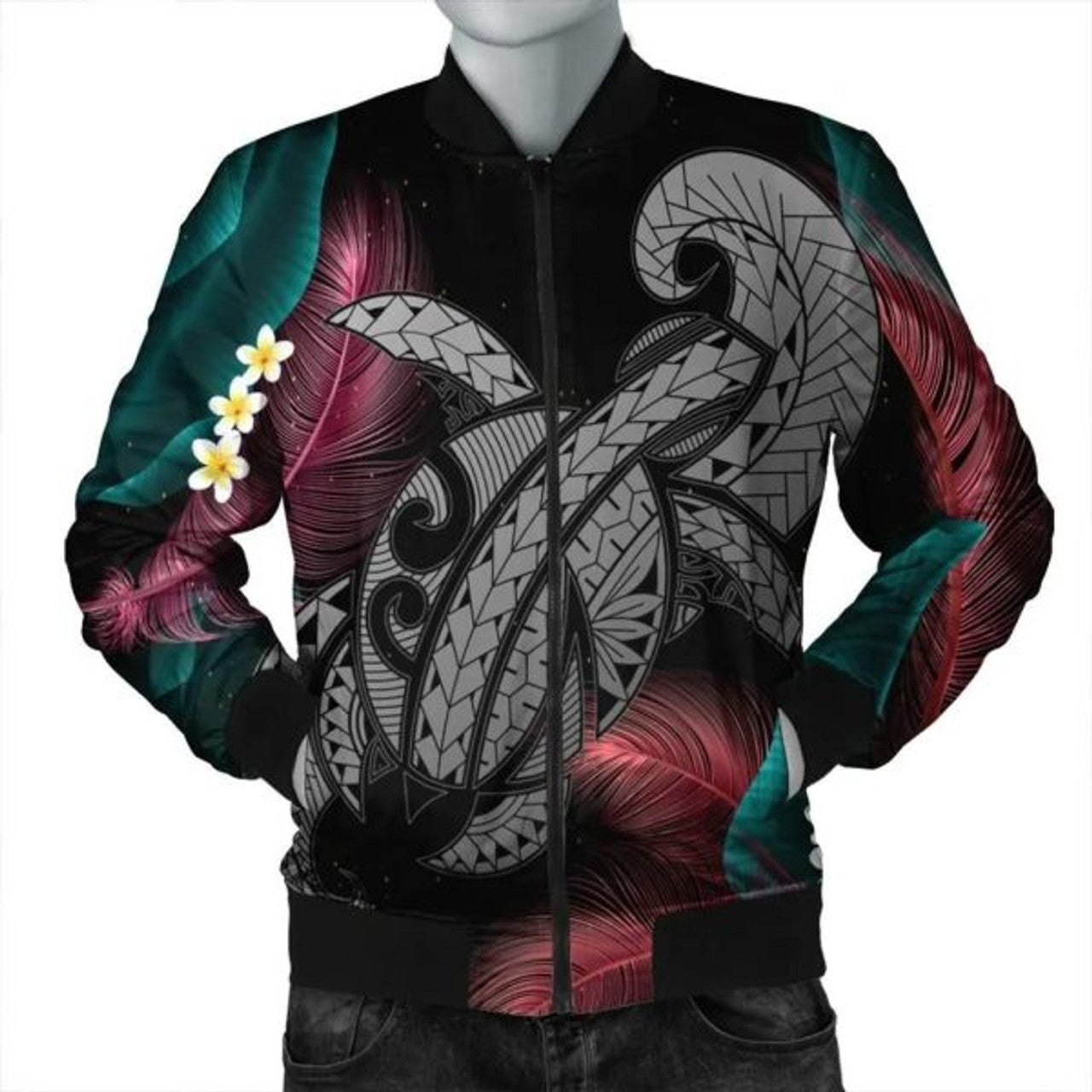 FUNSTUFFPRINT Hawaii Turtle Polynesian Tropical Bomber Jacket