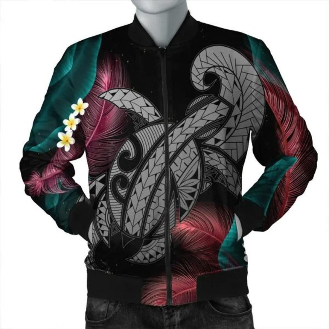 FUNSTUFFPRINT Hawaii Turtle Polynesian Tropical Bomber Jacket
