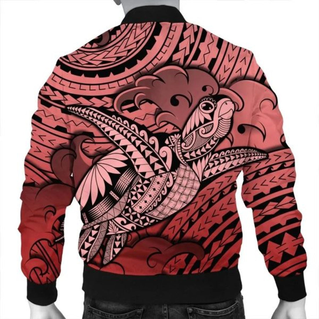 FUNSTUFFPRINT Hawaii Turtle Wave Bomber Jacket - News Style Red - AH - R Bomber Jacket