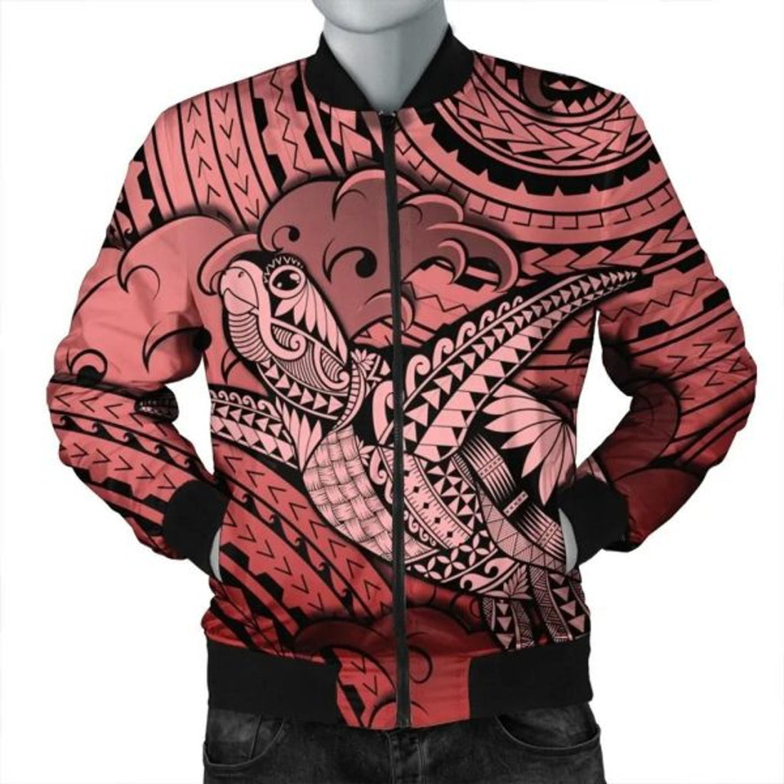 FUNSTUFFPRINT Hawaii Turtle Wave Bomber Jacket - News Style Red - AH - R Bomber Jacket