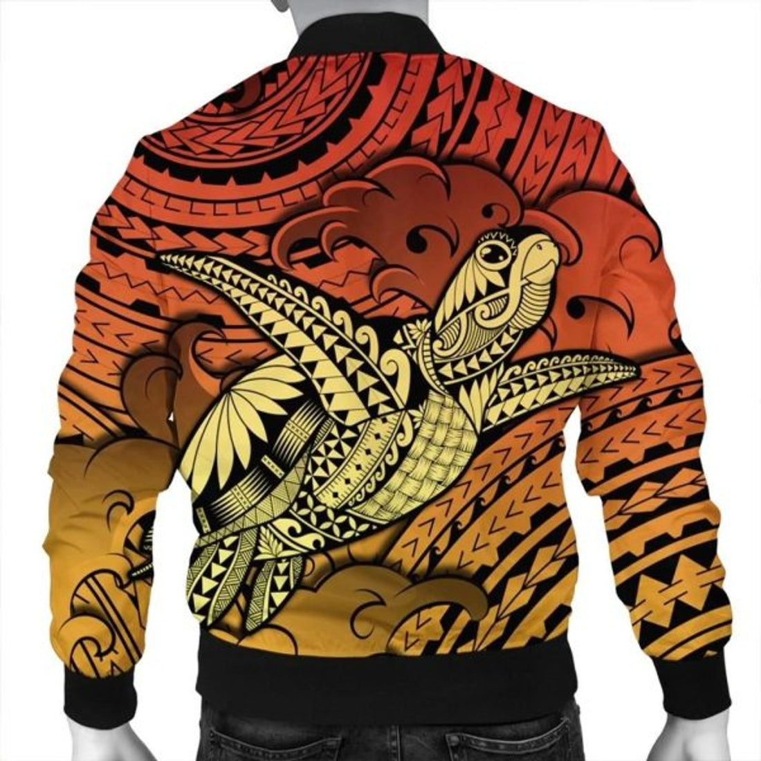 FUNSTUFFPRINT Hawaii Turtle Wave Bomber Jacket - News Style Yellow - AH - R Bomber Jacket