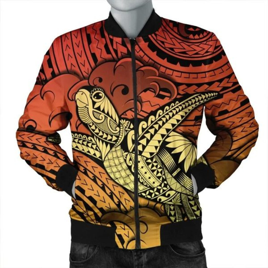 FUNSTUFFPRINT Hawaii Turtle Wave Bomber Jacket - News Style Yellow - AH - R Bomber Jacket