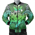 FUNSTUFFPRINT Hawaii Turtle Wave Polynesian Bomber Jacket - Hey Style Green - AH - R Bomber Jacket