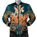 FUNSTUFFPRINT Hawaii Turtle Wave Polynesian Bomber Jacket - Hey Style Orange - AH - R Bomber Jacket