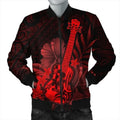 FUNSTUFFPRINT Hawaii Ukulele Flower Bomber Jacket - Red - AH - R Bomber Jacket