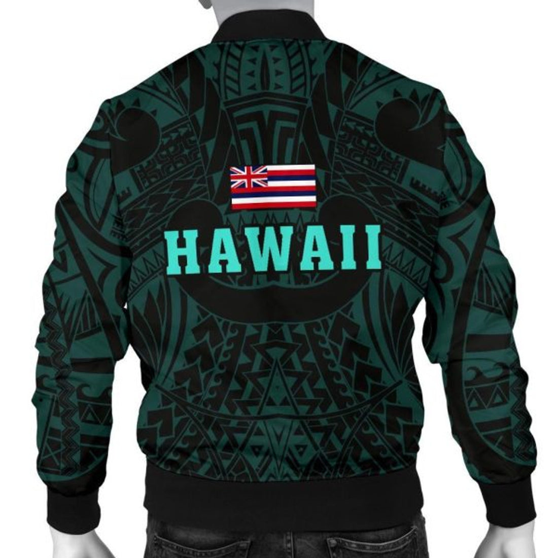FUNSTUFFPRINT Hawaii Wild Boar Kamapua'a Men's Bomber Jacket - Turquoise - Hawaiian Mythology Style - AH - Bomber Jacket