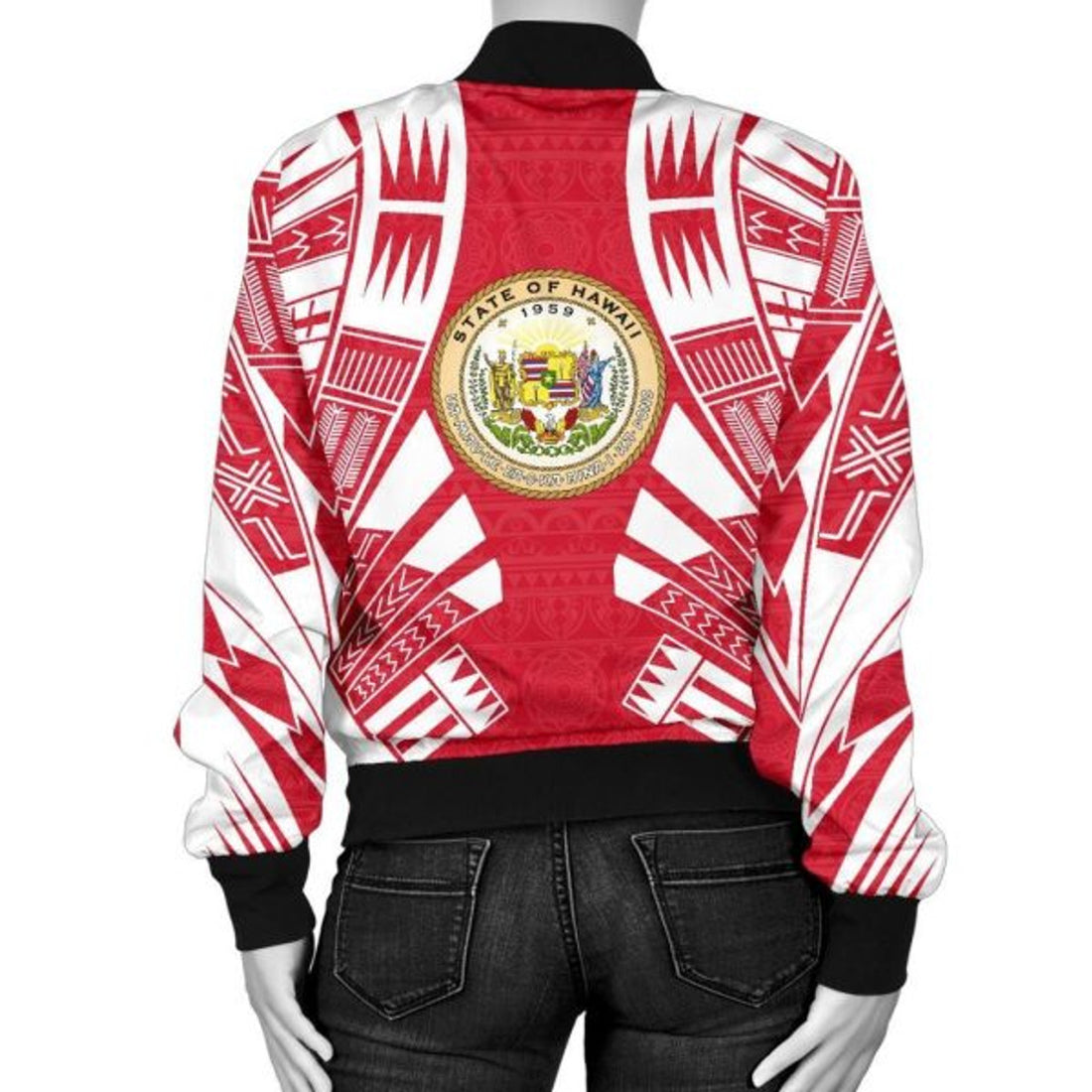 FUNSTUFFPRINT Hawaii Women Bomber Jacket - Polynesian Tattoo Flag - 10 Bomber Jacket