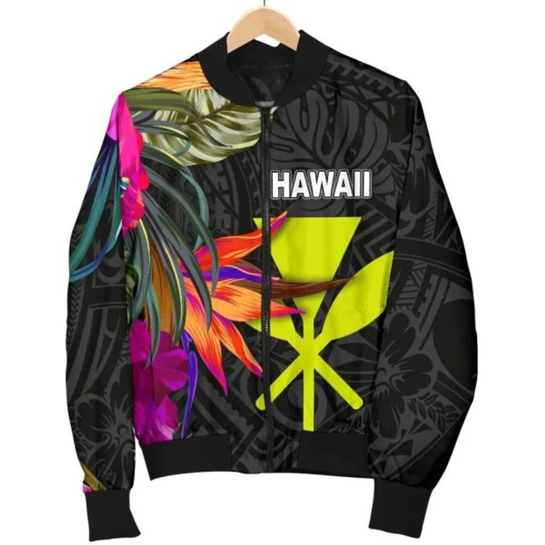 FUNSTUFFPRINT Hawaii Women's Bomber Jacket - Hibiscus Polynesian Pattern - Bomber Jacket