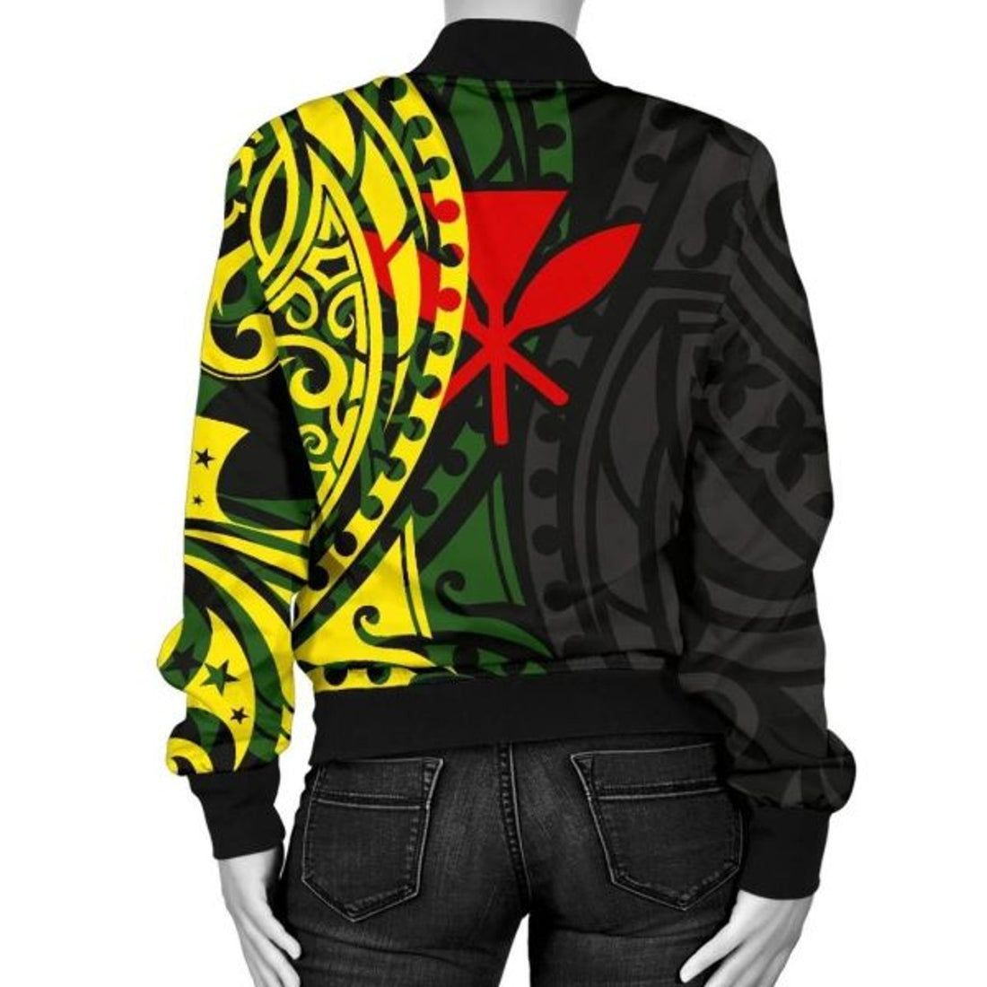 FUNSTUFFPRINT Hawaii Women's Bomber Jacket - Polynesian Patterns With Hibiscus Flowers - Bomber Jacket