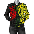 FUNSTUFFPRINT Hawaii Women's Bomber Jacket - Polynesian Patterns With Hibiscus Flowers - Bomber Jacket