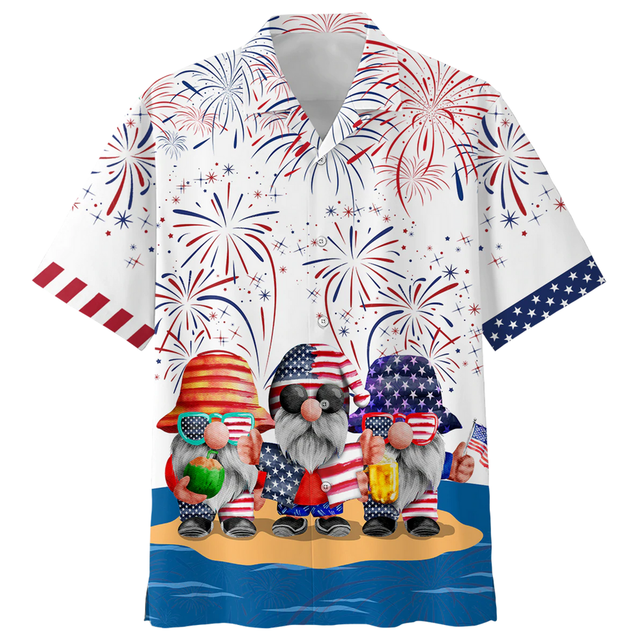 Cute Lovely Gnome Independece Day Hawaiian Shirts, Gnome Hawaii Aloha Beach Shirts, Gnomes Patriotic Lovers Gift
