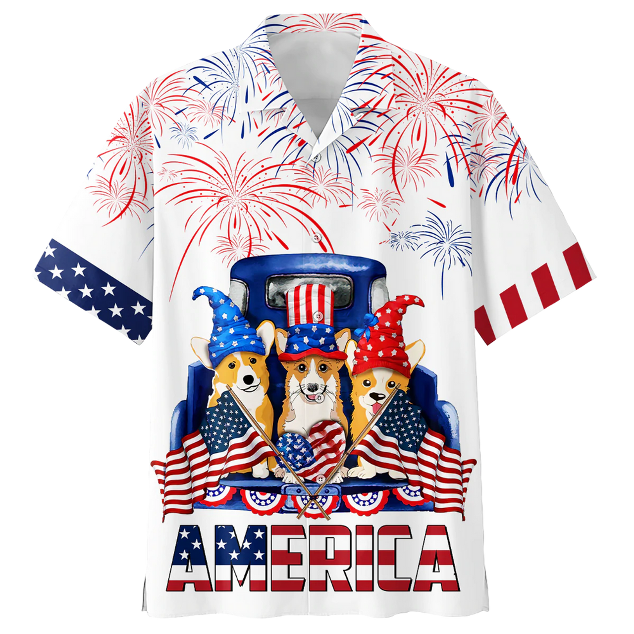 Corgi Hawaiian Shirt Full Print Independence Day, Funny Dog America On Hawaii Aloha Shirts For Dog Lovers