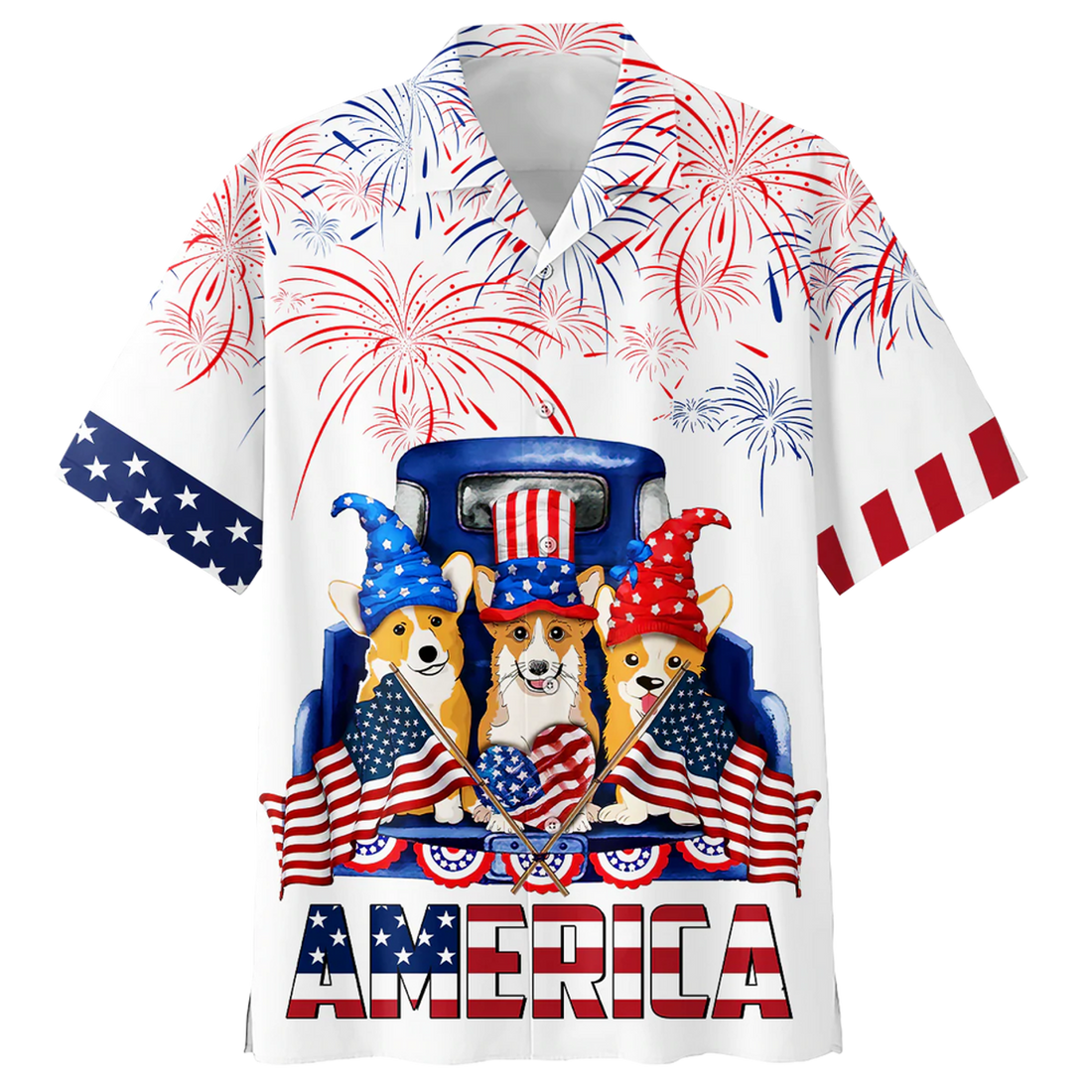 Corgi Hawaiian Shirt Full Print Independence Day, Funny Dog America On Hawaii Aloha Shirts For Dog Lovers