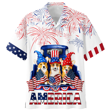Corgi Hawaiian Shirt Full Print Independence Day, Funny Dog America On Hawaii Aloha Shirts For Dog Lovers
