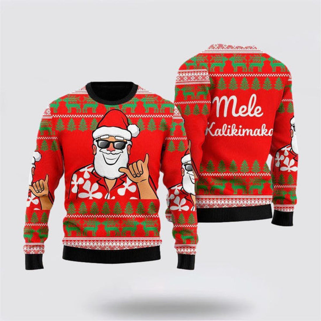 FUNSTUFFPRINT Hawaii Santa Claus Funny Ugly Christmas Sweater For Men And Women, Best Gift For Christmas, The Beautiful Winter Christmas Outfit Ugly Sweater
