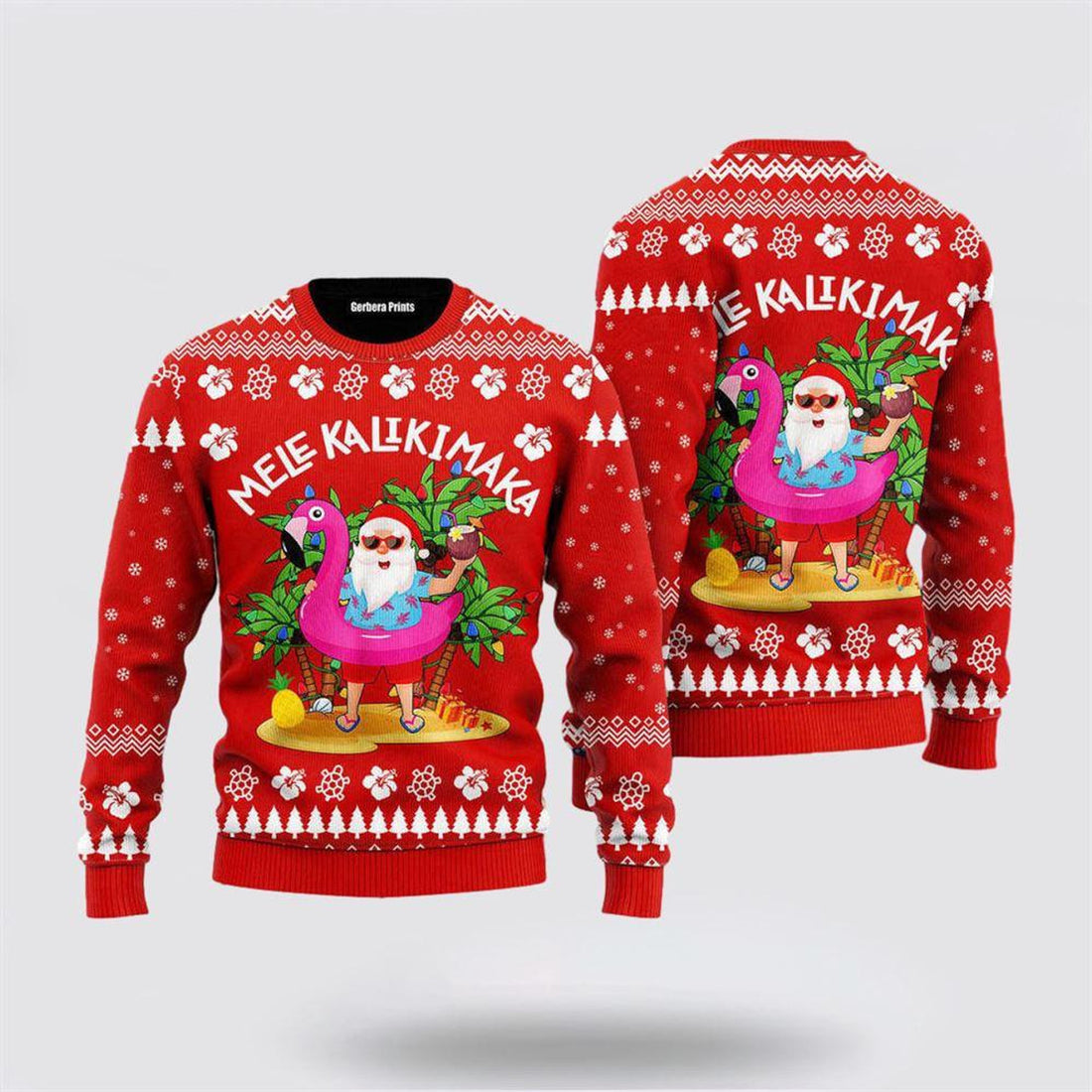 FUNSTUFFPRINT Hawaii Santa Claus Mele Kalikimaka Ugly Christmas Sweater – Christmas Gifts For Frends Ugly  Sweater