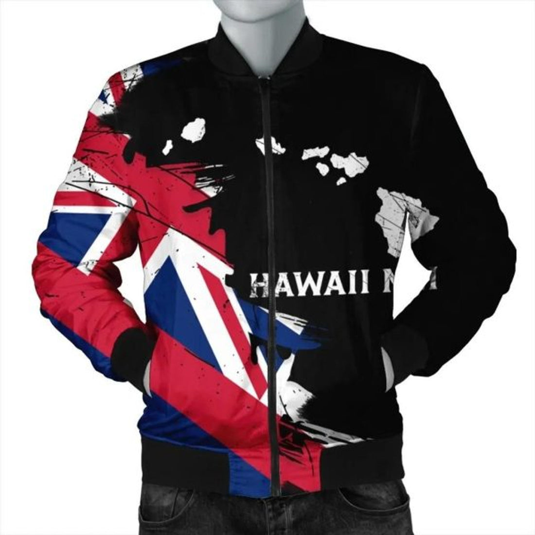 FUNSTUFFPRINT Hawaiian Flag Hawaii Map Nei Polynesian Bomber Jacket - Classic Style - R Bomber Jacket