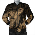 FUNSTUFFPRINT Hawaiian Hibiscus Memory Turtle Polynesian Bomber Jacket Gold - AH - JR Bomber Jacket