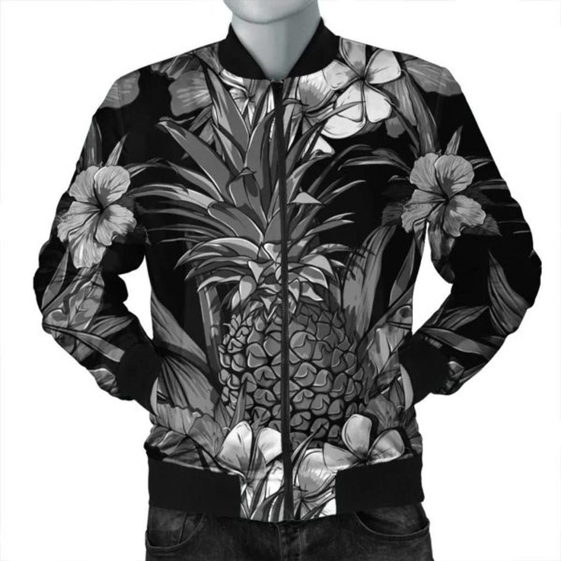 FUNSTUFFPRINT Hawaiian Hibiscus Plumeria And Pineapple Polynesian Bomber Jacket - AH - Bomber Jacket