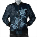 FUNSTUFFPRINT Hawaiian Hibiscus Plumeria Sea Turtle Polynesian Bomber Jacket - AH - JR