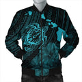 FUNSTUFFPRINT Hawaiian Hibiscus Sea Turtle Swim Polynesian Bomber Jacket - Blue - AH - R Bomber Jacket