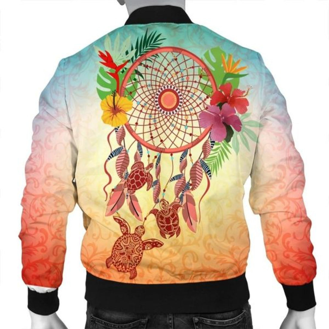 FUNSTUFFPRINT Hawaiian Hibiscus Strelitzia Flower Dreamcatcher Bomber Jacket - AH - JR Bomber Jacket