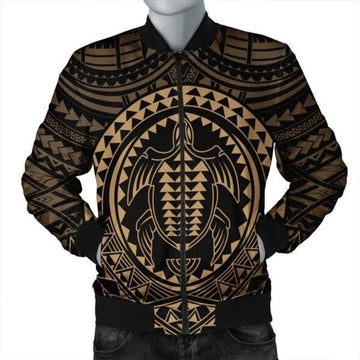 FUNSTUFFPRINT Hawaiian Kakau Honu Arc Polynesian Gold Bomber Jacket - AH - JGR Bomber Jacket
