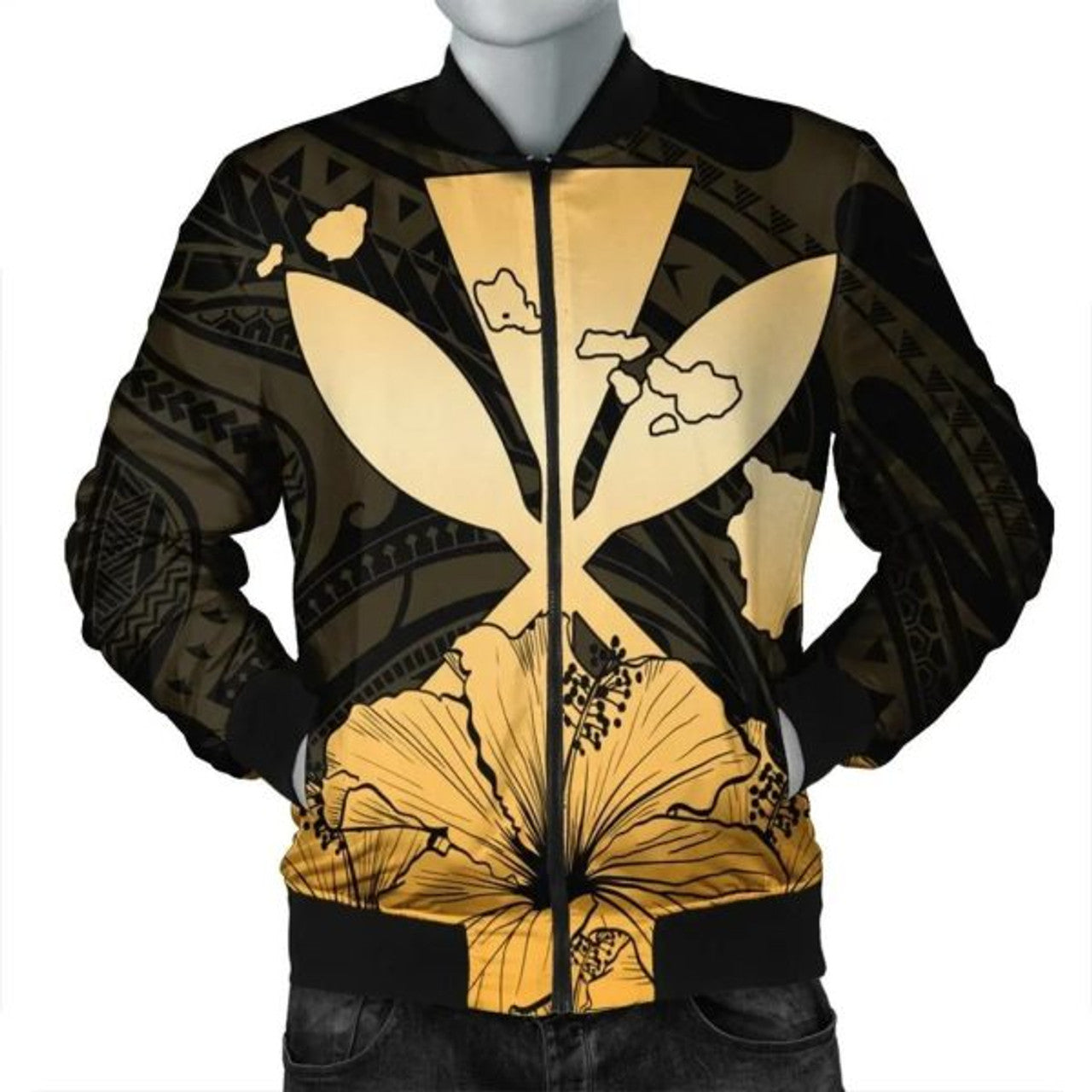 FUNSTUFFPRINT Hawaiian Kanaka Bomber Jacket Hibiscus Polynesian Love - AH - JR Bomber Jacket