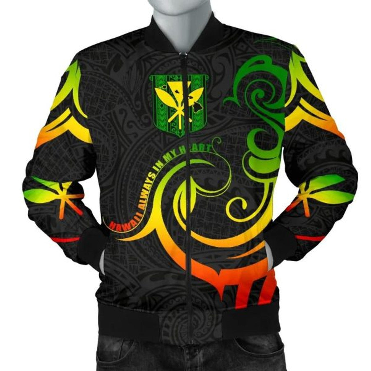FUNSTUFFPRINT Hawaiian Kanaka Men's Bomber Jacket Hawaii Always In My Heart AH Bomber Jacket