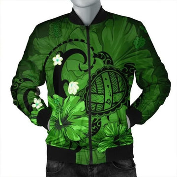 FUNSTUFFPRINT Hawaiian Map Big Turtle Hibiscus Plumeria Tribal Polynesian Bomber Jacket
