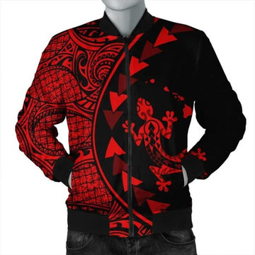 FUNSTUFFPRINT Hawaiian Map Gecko Tattoo Kakau Polynesian Bomber Jacket