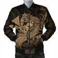 FUNSTUFFPRINT Hawaiian Map Hula Girl Hibiscus Kanaka Polynesian Bomber Jacket - Gold - AH - R