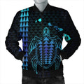 FUNSTUFFPRINT Hawaiian Map Kakau Turtle Polynesian Bomber Jacket - Blue - AH - R Bomber Jacket