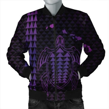 FUNSTUFFPRINT Hawaiian Map Kakau Turtle Polynesian Bomber Jacket - Purple - AH - R Bomber Jacket