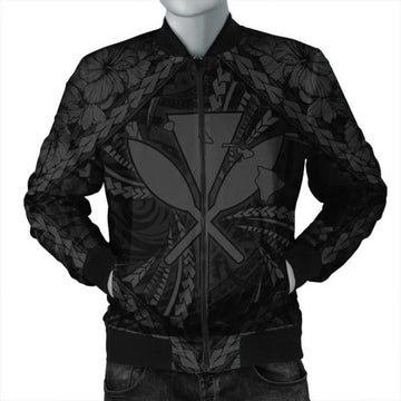 FUNSTUFFPRINT Hawaiian Map Kanaka Hibiscus Gray Polynesian Bomber Jacket - AH - JR Bomber Jacket
