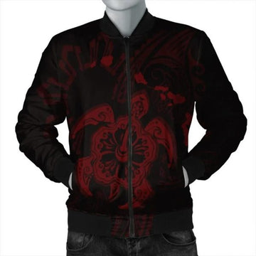 FUNSTUFFPRINT Hawaiian Map Kanaka Hibiscus Turtle Polynesian Bomber Jacket