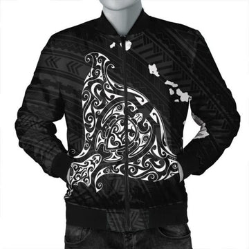 FUNSTUFFPRINT Hawaiian Map Manta Ray White Polynesian Bomber Jacket - AH - R Bomber Jacket