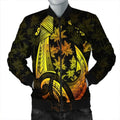 FUNSTUFFPRINT Custom Hawaiian Map Palm Trees Fish Hook Polynesian Bomber Jacket Colorful Yellow - AH - R Bomber Jacket