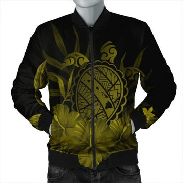 FUNSTUFFPRINT Hawaiian Map Turtle Hibiscus Polynesian Bomber Jacket