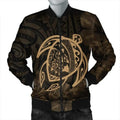 FUNSTUFFPRINT Hawaiian Map Turtle Kanaka Hibiscus Polynesian Bomber Jacket