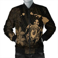 FUNSTUFFPRINT Hawaiian Map Turtle Plumeria Hibiscus Fish Hook Polynesian Bomber Jacket - AH - R Bomber Jacket