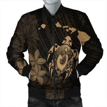 FUNSTUFFPRINT Hawaiian Map Turtle Plumeria Hibiscus Fish Hook Polynesian Bomber Jacket - AH - R Bomber Jacket