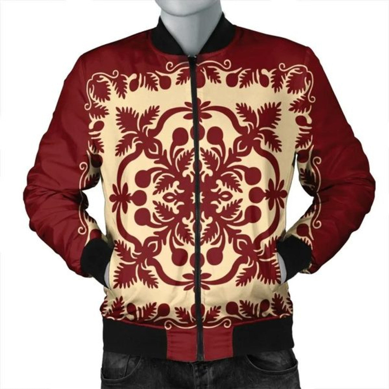 FUNSTUFFPRINT Hawaiian Palm Tree Quilt Vintage Bomber Jacket - AH - JR Bomber Jacket