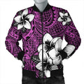 FUNSTUFFPRINT Hawaiian Plumeria Tribal Polynesian Bomber Jacket Pink AH - R Bomber Jacket